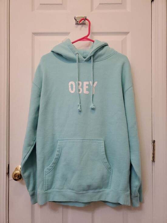 Obey Other - Obey Worldwide Logo Pullover Hoodie in Mint Blue